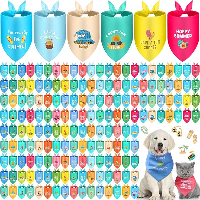 100 Pcs Dog Bandana Bulk with Sayings Summer Pet Triangle Scarf Bibs Washable Puppy Kerchief Adjustable Grooming Supplies for Small Medium Large Dog Cat Costume Accessories
