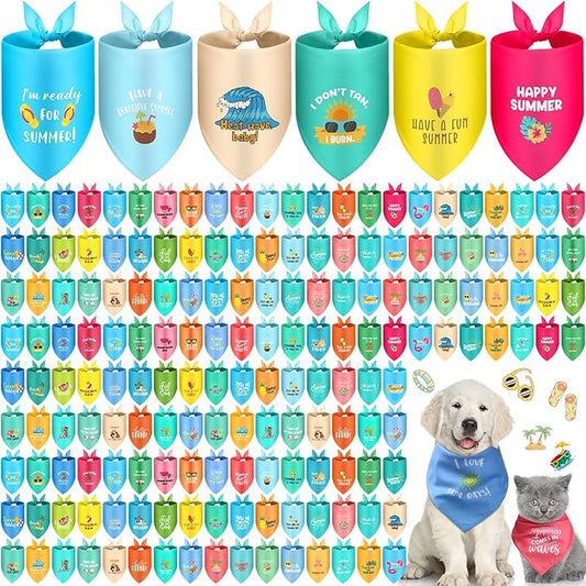 100 Pcs Dog Bandana Bulk with Sayings Summer Pet Triangle Scarf Bibs Washable Puppy Kerchief Adjustable Grooming Supplies for Small Medium Large Dog Cat Costume Accessories