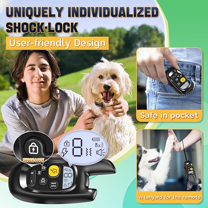 Dog Shock Collar for 2 Dogs - [2025 Newly Upgraded] Dog Training Collars with Remote,Rechargeable E-Collar Waterproof Collars with Unique Shock-Lock Keypad for Large Medium Small Dogs All Breeds