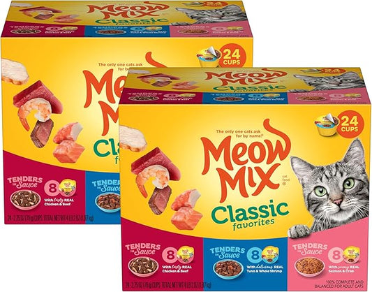 Meow Mix Tenders in Sauce Classic Favorites Wet Cat Food Variety Pack, 2.75 Ounce Cup (Pack of 48)