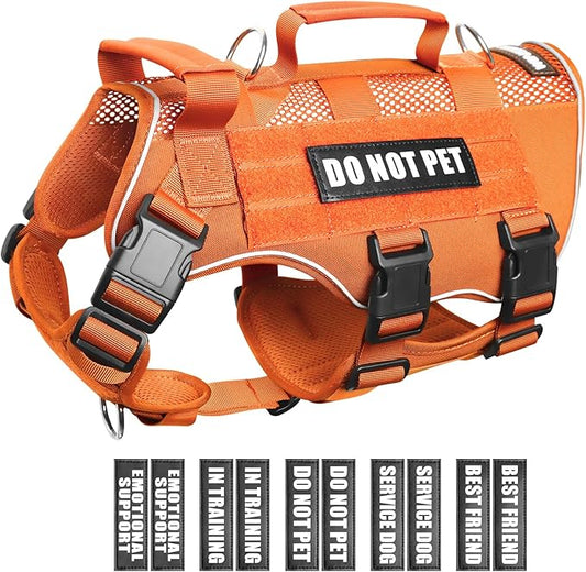 WINSEE Mesh Dog Harness with 10 Pet Patches for Small Service Dog in Training, Breathable Tactical Molle Vest with Double Handle, Reflective Military Pet Vest for Walking Hiking
