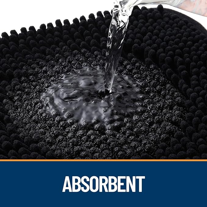 OLANLY Dog Door Mat for Muddy Paws 24x16, Paw Print Design, Absorbs Moisture and Dirt, Absorbent Non-Slip Washable Doormat, Quick Dry Chenille Mud Mat for Dogs, Entry Indoor Entryway Carpet, Black