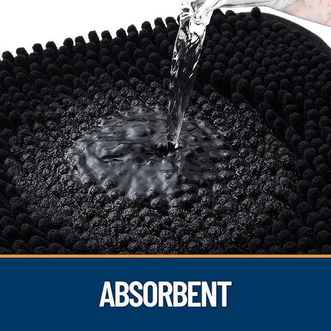 OLANLY Dog Door Mat for Muddy Paws 59x35, Absorbs Moisture and Dirt, Absorbent Non-Slip Washable Doormat, Quick Dry Chenille Mud Mat for Dogs, Entry Indoor Entryway Carpet for Inside Floor, Black