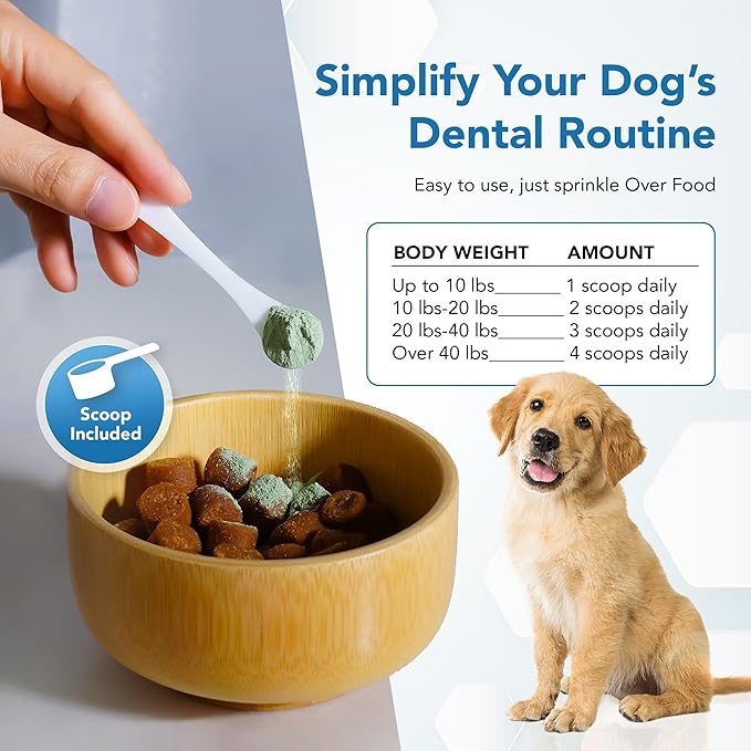 Dental Powder for Dogs - Plaque Control & Tartar Remover, Breath Freshener with Probiotics, Vitamins & Natural Extracts - Perio Support Powder for Dogs, 2.82 oz (80g)