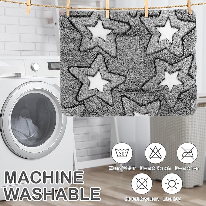 Haull 4 Pcs Waterproof Guinea Pig Bedding Winter Guinea Pig Bed Plush Cage Liners Soft Dog Cat Mat Reversible Winter Cozy Animal Pee Pad Hamster Bed Mat for Bunny(Gray Star,13 x 10 Inch)