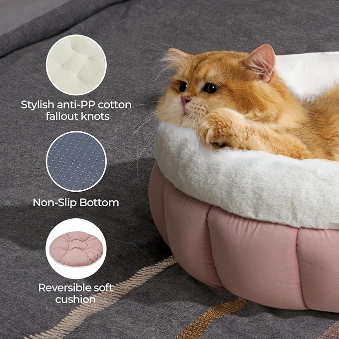 BALANCE Cat Beds for Indoor Cats, Washable Round Dog Bed, Donut Dog Bed with Anti-Slip Bottom for Small Dogs, 28 Inches, Mellow Rose