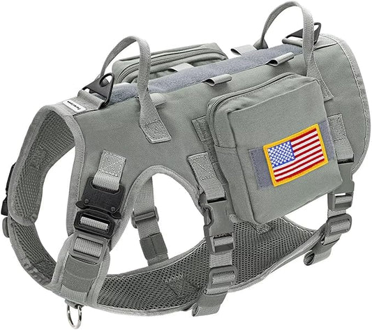 Forestpaw Dog Harness Medium Sized,Tactical Dog Harness with Handle,No Pull Military Style Service Dog Vest with Pockets Adjustable for Medium Dogs,Gray,Chest 21.5-45"