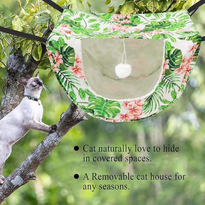 JSPYFITS Cat Cage Hammock with Ball,Double Layer Hanging Adjustable Soft Pet Bed Suit for Kitten Ferret Puppy Rabbit or Small Pet, 2 Level Indoor Bed for All Season(INS Green Leaves)