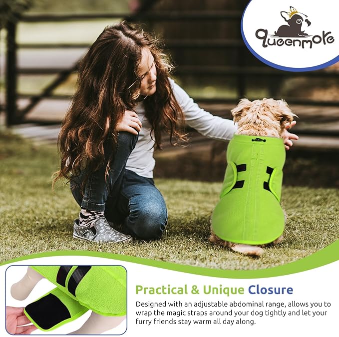 Queenmore Soft Fleece Dog Jacket, Warm Winter Dog Clothes with Leash Hole, Dachshund Sweater for Small Dogs Cats Boy or Girl (Green, S)