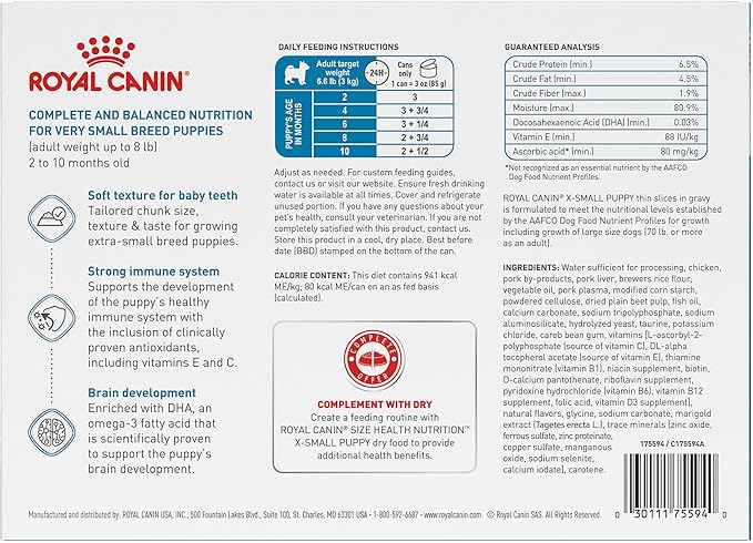 Royal Canin Size Health Nutrition X-Small Puppy Thin Slices in Gravy Dog Food, 3 oz (Pack of 12)