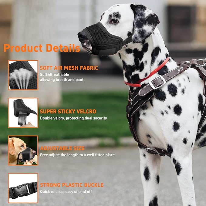 Dog Muzzle, Soft Breathable Muzzle for Small Medium Large Dogs, Air Mesh Nylon Muzzle Cover Prevent Biting Barking Chewing, Adjustable Drinkable Pet Muzzle 6 Sizes(Black,XL)
