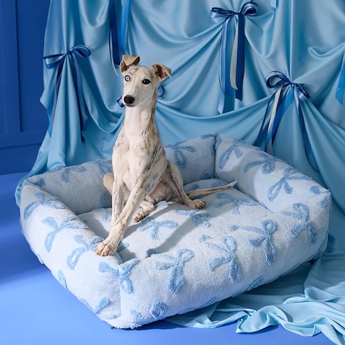 Lesure Cute Dog Bed for Medium Dogs - Washable Pet Beds,Cozy Rectangle Orthopedic Sofa with Jacquard Shaggy Plush & Anti Slip Bottom,30x24x8inches