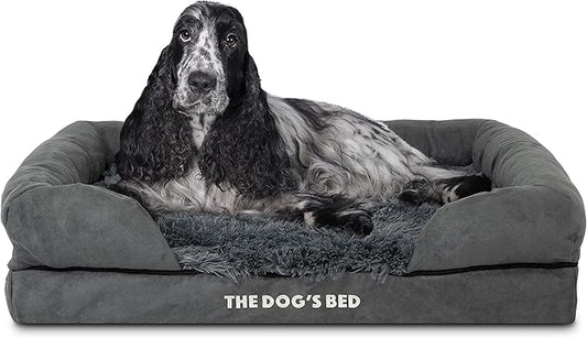 The Dog’s Bed, Medium Grey Faux Fur, Memory Foam, Pain Relief: Arthritis, Hip & Elbow Dysplasia, Post Surgery, Lameness, Supportive, Calming, Washable Cover
