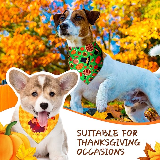 Weewooday 20 Pieces Fall Thanksgiving Dog Bandanas for Dogs Pumpkin Dog Bandana Turkey Triangle Pet Bib Adjustable Pet Bandana Soft Doggy Kerchief Accessories for Pet Costume