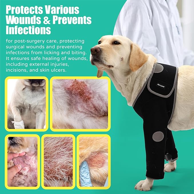 Dog Recovery Sleeves, Cone Collar Alternative, Reflective Material Design Abrasion Resistant Dog Recovery Suit, Washable 3mm Thick and Waterproof, Pets Sleeve Anti Licking Wounds and Keep Dry
