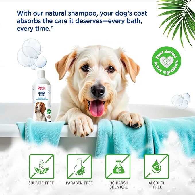 Natural Shampoo for Senior Dogs – Nourishes and Revitalizes Aging Coats with Argan and Coconut Oil for Dry and Sensitive Skin – Hydrating & Soothing Grooming Formula - 16 oz