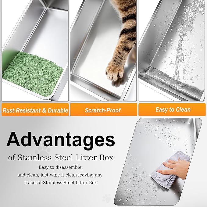 Enclosed XXXL Stainless Steel Litter Box, 28" L x 20" W x 17" H, Side Entry Extra Large Metal Cat Litter Box with Lid for Big & Multiple Cats, Removable Enclosure, Anti-Leakage,Easy to Clean