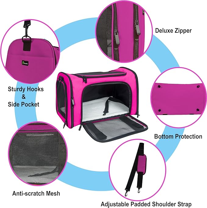 Soft Sided Carrier for Small Medium Cats Dogs,TSA Airline Approved Collapsible Travel Pet Carrier (Medium, Magenta)