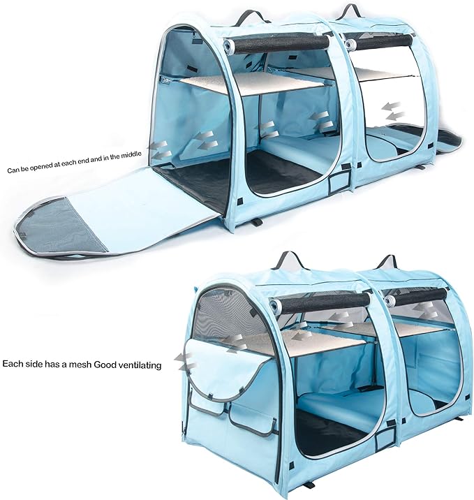 Mispace Portable Twin Compartment Show House Cat Cage/Condo - Easy to Fold & Carry Kennel - Comfy Puppy Home & Dog Travel Crate with Portable Carry Bag/Two Hammocks/Mats and Collapsible Litter Box
