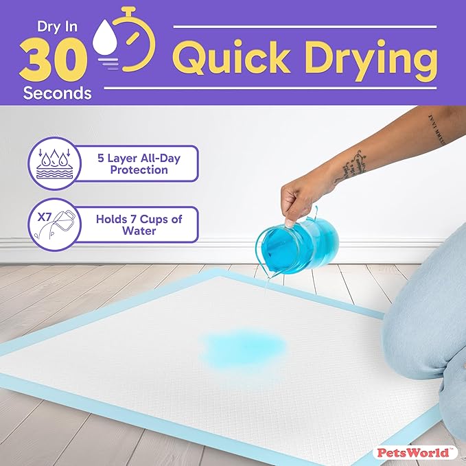 PETSWORLD 2XL Puppy Pads, 28x44 Inch, 50 Count| Ultra-Absorbent, Leak-Proof Dog Pee Pads for Potty Training