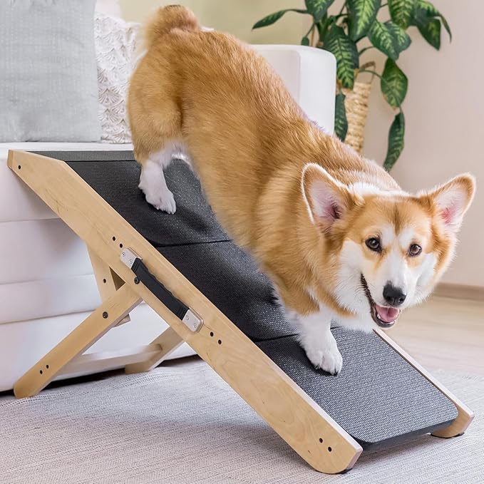 Dog Steps for Bed & Couch 2-in-1 Dog Stairs/Ramp - Height Adjustable Dog Ramp for Couch 7” - 20” - Pet Stairs, Dog Stairs for Small Dogs - Easy to Move Pet Steps with Landing Platform, Natural