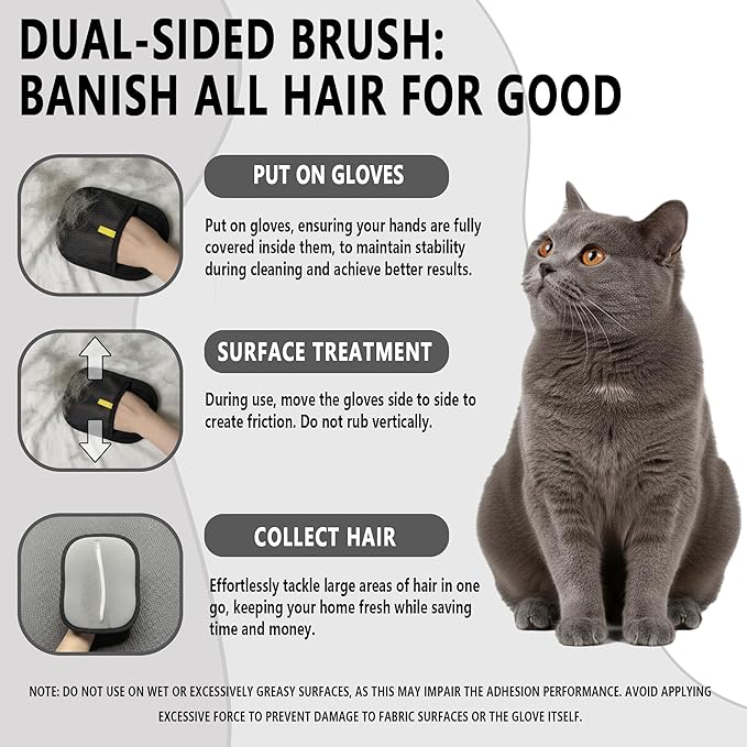 Pet Hair Removal Glove for Dogs & Cats, Reusable Electrostatic Glove for Clothes, Couch,Carpets,Car Seat, Individually Wrapped 1 Pack Black, L