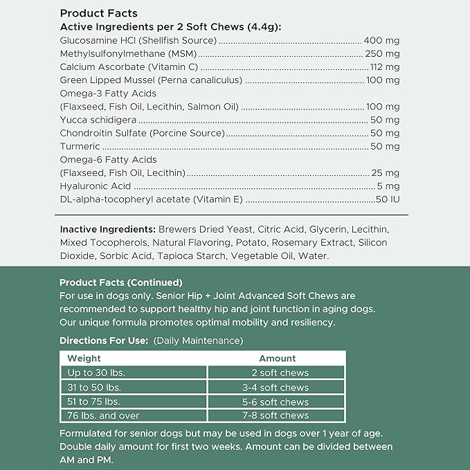 Glucosamine for Dogs Hip and Joint Supplement - 120 Senior Dogs Mobility Soft Chews - Made with Glucosamine, MSM, Chondroitin, Green Lipped Mussels and More - Made in The USA