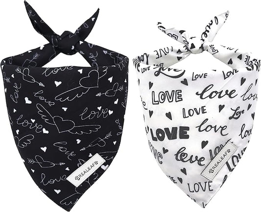 Realeaf Wedding Dog Bandanas 2 Pack, Reversible Love Pet Scarf for Boy and Girl, Premium Durable Fabric, Black and White Bandana for Small Medium Large and Extra Large Dogs (Small)