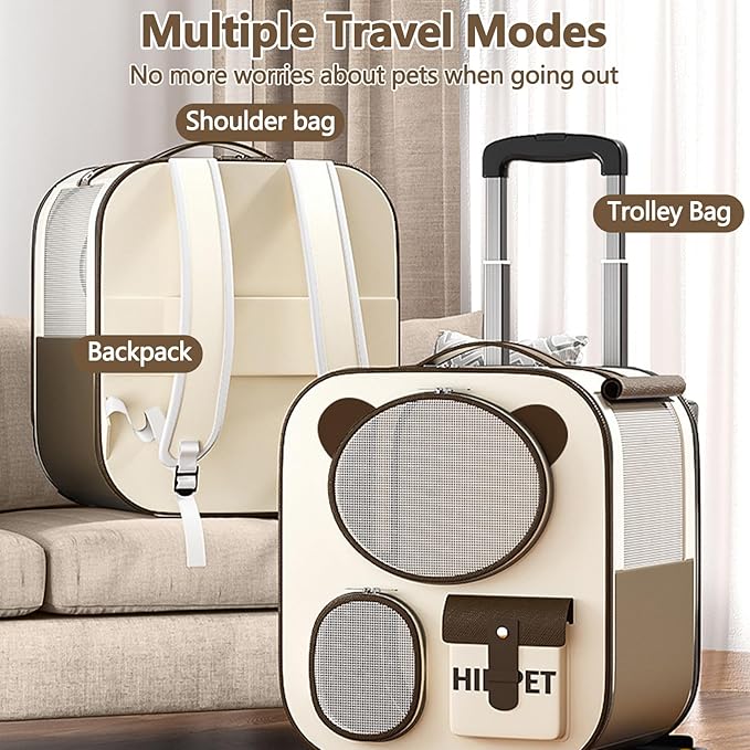 Pet Backpack with Wheels, Comfort Cat Backpack Removable Rolling Wheels, Pet Rolling Carrier, Dog Backpack Great for Travel/Hiking/Outdoor Use(Blue)