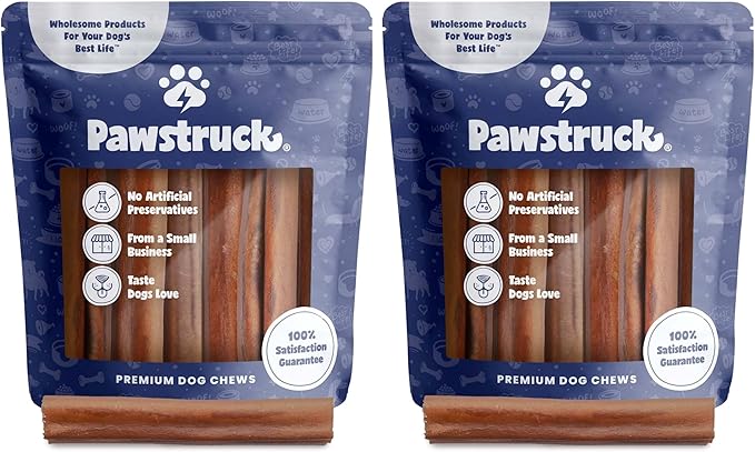 Pawstruck All Natural 5-6" Roasted Collagen Sticks for Dogs - Low Odor & Long Lasting Alternative to Bully Sticks and Rawhide Chews - Single Ingredient & Vet Approved - 20 Pack - Packaging May Vary