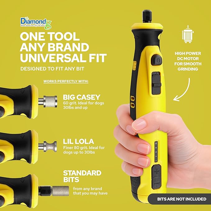 Diamondg Cordless Dog Nail Grinder with Quiet Sound & LED Tip for Large & Small Dogs, 4hrs. Runtime - Electric Dog Nail Trimmer, Heavy Duty Rotary Tool Alternative to Toenail Clippers & Filers
