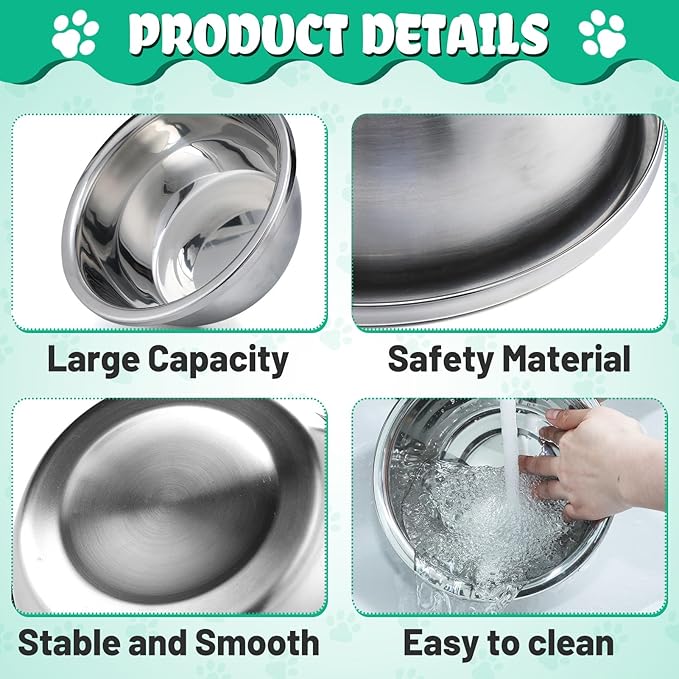 2 Pcs 1 Gallon Large Dog Bowls - Food Grade Stainless Steel Metal Water Bowls, Easy to Clean Food Bowl for Medium Large Dogs Indoor Outdoor