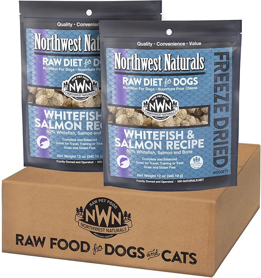 Northwest Naturals Freeze-Dried Whitefish & Salmon Dog Food - Bite-Sized Nuggets - Grain-Free, High-Protein, Human-Grade Ingredients, All Natural, Omega-3 for Skin & Coat - 12 Oz (Pack of 2)