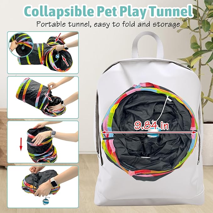 BNOSDM Bunny Tunnels, Collapsible 3 Way Rabbits Tunnel and Tubes with Chew Toys, Small Animals Hideout for Indoor Rabbit Bunny Guinea Pigs Ferret Kitten