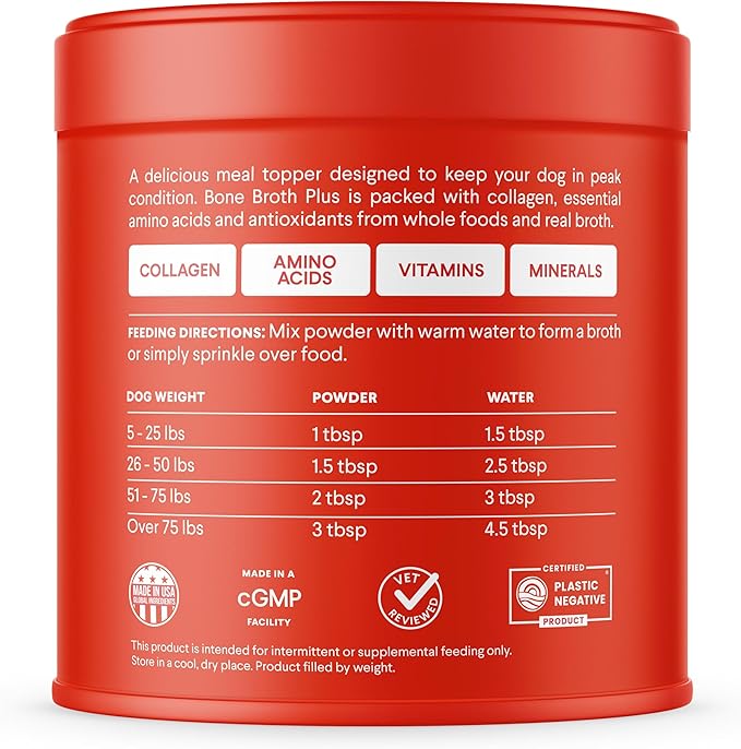 Finn Bone Broth Plus for Dogs | Joint & Mobility Topper Packed with Collagen & Amino Acids | Only 6 Ingredients | Powdered Meal Topper for Dogs
