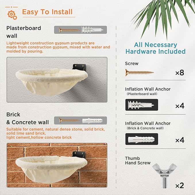 Cat Hammock Wall Mounted, Foldable & Stable Cat Beds- Breathable Cats Wall Shelves for Sleeping, Playing, Climbing, and Lounging - Maximum Hold Up to 30lb（Gray+Cream,Faux Rabbit Fur）