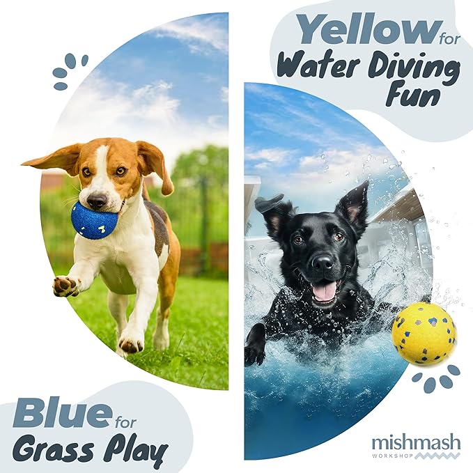 MISHMASH Vision Dog Ball Made with Premium Bite-Proof ETPU, Aggressive Chewers Waterproof Bouncy Interactive Dog Toy, Durable Tennis Ball for Medium to Large Breeds/Dogs/Puppies, (2 Pack)