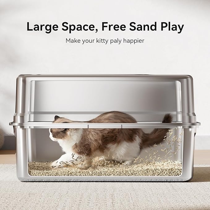XXXL Stainless Steel Litter Box,28"L*20"W*12.5"H Large Capacity Metal Cat Litter Box for Big & Multiple Cats,Anti-Leakage,Non-Stick Surface for Easy Cleaning,Odor-Resistant,Scratch-Resistant