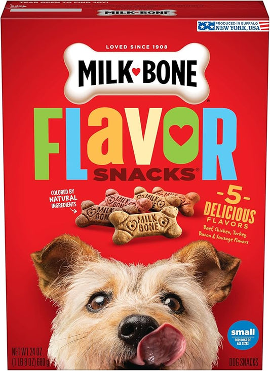 Milk-Bone Flavor Snacks Dog Treats, Small Biscuits, 24 Ounce Crunchy Texture Helps Reduce Tartar