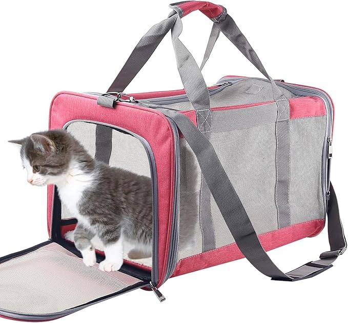 Cat Dog Carrier for Small Medium Cats Pet Carrier for Large and Medium Cats Puppies Portable Cat Carrier Soft Pet Carrier for Cats Cat Bag Carrier Airline Approved Cat Carrier(Large, Pink)