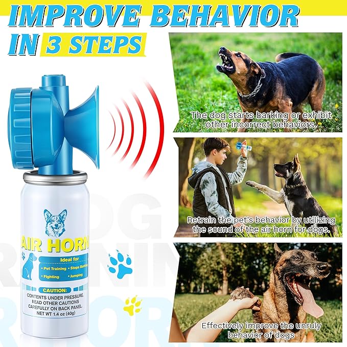 Air Horn, 1.4 oz 120 dB Loud Air Horns for Safety, for Coyotes and Aggressive Dog, Stops Attacking Fighting Barking Chasing, Effective Training Tool & Outdoor Safety Alarm, Blue(2 Pack)