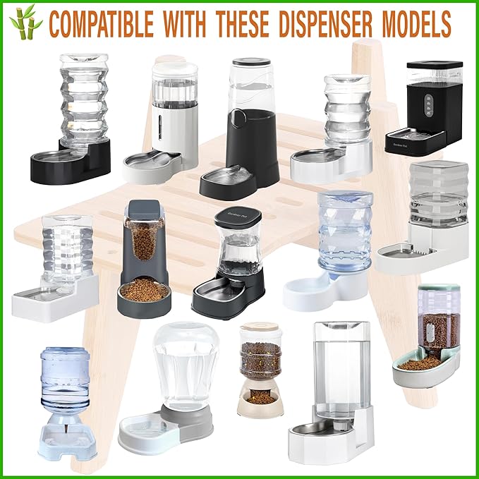 Dog Water Bowl Dispenser Stand - Use to Raise Dog Water and Food Dispensers - Adaptable Size, Fits Various Sizes and Feeder Shapes , Slanted Feet, Resist Tip-over - Bamboo