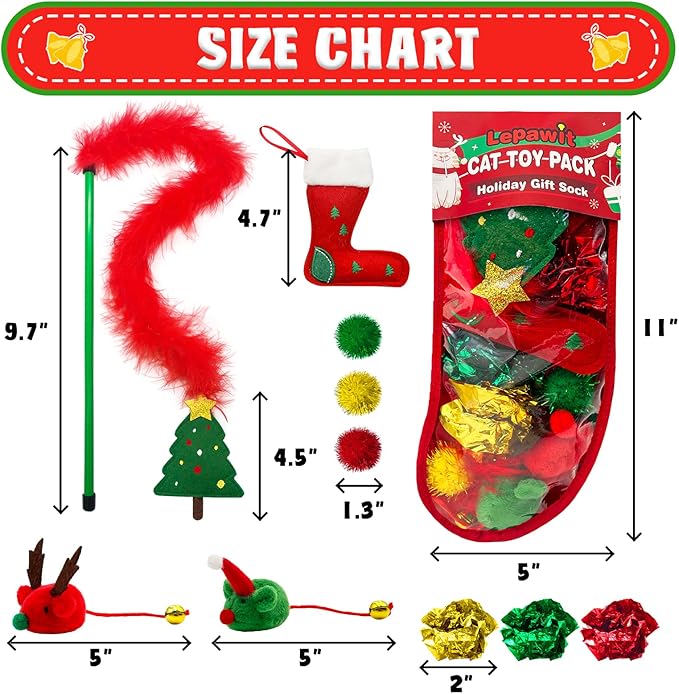 Cat Christmas Stocking, 10 Pack Christmas Cat Toys, Cat Gifts for Christmas, Interactive Cat Feather Toy with Catnip, Cat Ball Toys, Crinkle Balls for Cat, Mice Toys for Indoor Cats & Kitten