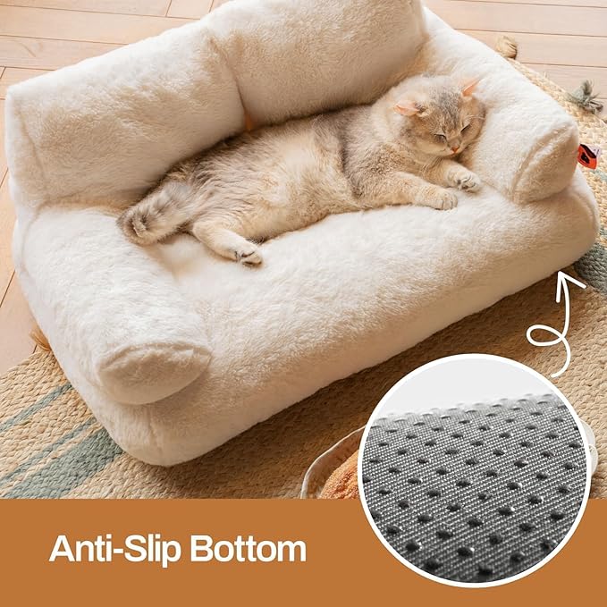 MEWOOFUN Cat Bed for Indoor Cats, Washable Dog Beds for Small Dogs & Cats with Removable Cover, Fluffy Cat Couch with Non-Slip Bottom (Beige, 26.0" L X 19.0" W X 13.0" Th)