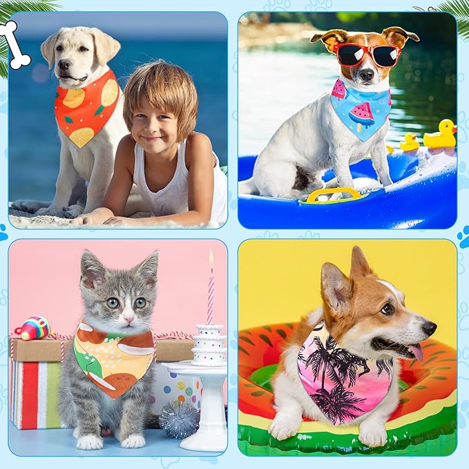 Sanwuta 72 Pcs Dog Bandana Bulk Washable Puppy Triangle Scarfs Cat Bandanas Adjustable Soft Cute Pet Triangle Bibs Accessories for Small Medium Dogs Cats Pets Costume(Summer Pattern)