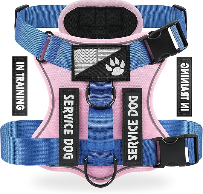 Demigreat Service Dog Harness, Reflective Dog Vest Harness with 5 PCS Patches, Adjustable Soft Oxford Pet Harness, Inner Layer Mesh, Easy to Control for Small Medium Large Dogs