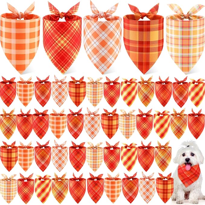 Weewooday 50 Pcs Thanksgiving Fall Dog Bandanas Bulk Plaid Bandanas for Dogs Autumn Soft Doggie Bibs Triangle Scarves for Small Medium Large Pet Costume(Plaid Pattern, 19.7 x 13.8 x 13.8 Inch)