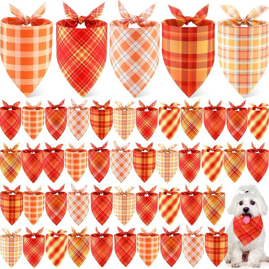 Weewooday 50 Pcs Thanksgiving Fall Dog Bandanas Bulk Plaid Bandanas for Dogs Autumn Soft Doggie Bibs Triangle Scarves for Small Medium Large Pet Costume(Plaid Pattern, 19.7 x 13.8 x 13.8 Inch)