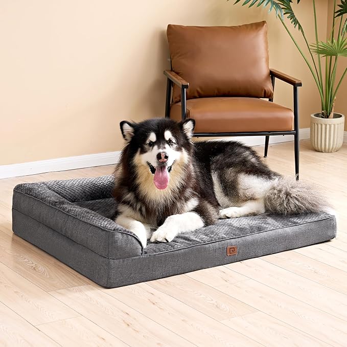 EHEYCIGA Memory Foam Dog Bed XXL, Giant Dog Bed Orthopedic with Washable Removable Cover, Waterproof Pet Bed Couch for Jumbo Dogs, 48x36x7 Inches, Dark Grey