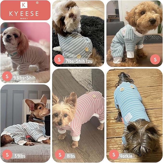 KYEESE Dog Pajamas, Soft 4 Legs Doggie Jammies, Striped Velvet Fleece Dog PJS, Pet Jumpsuit Puppy PJS, Stretchable Outfit Cozy Onesie Sleepwear Soft Pajamas, Red Striped, Small